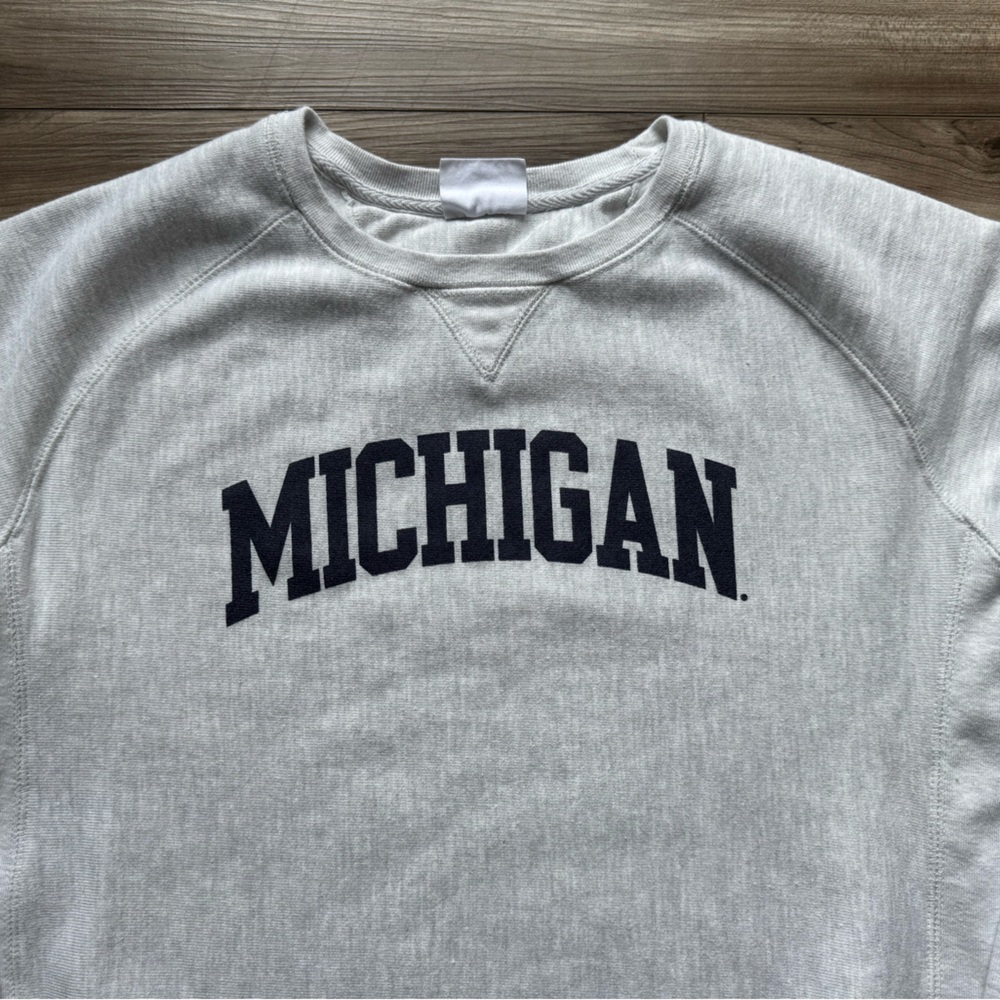 Champion grey Reverse Weave crewneck sweatshirt Michigan Unisex Size L - Picture 2 of 9